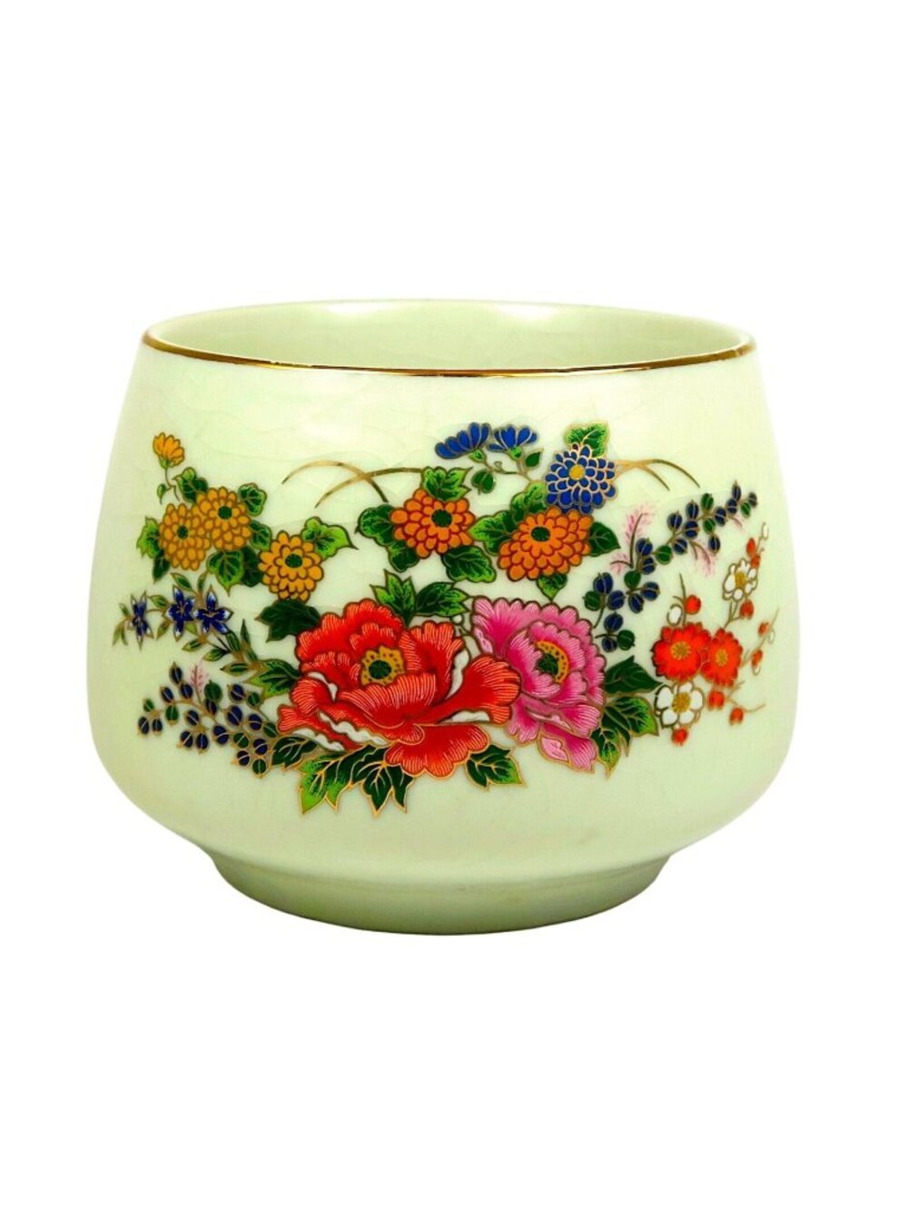 1940s-50s Enesco Japan Porcelain Bowl - Hand‑Painted Floral Motif - Gold Trim